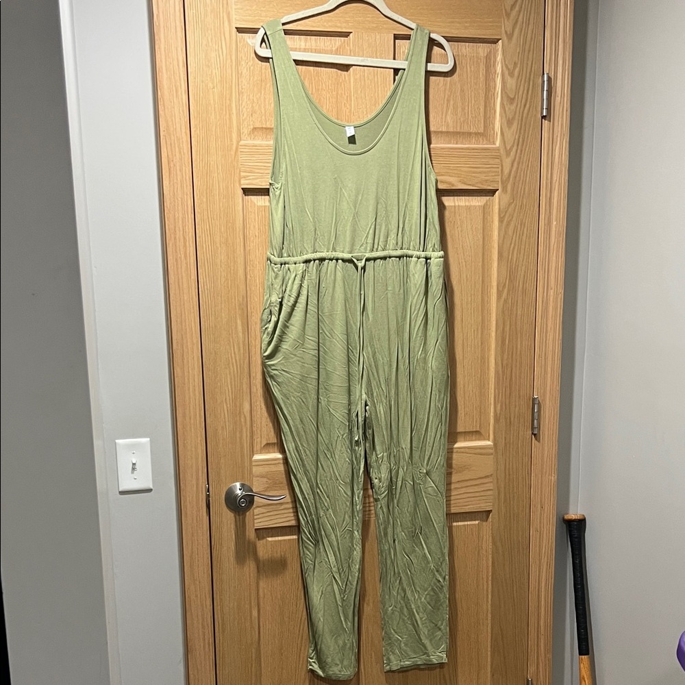 bp Olive Green Sleeveless Drawstring Jumpsuit